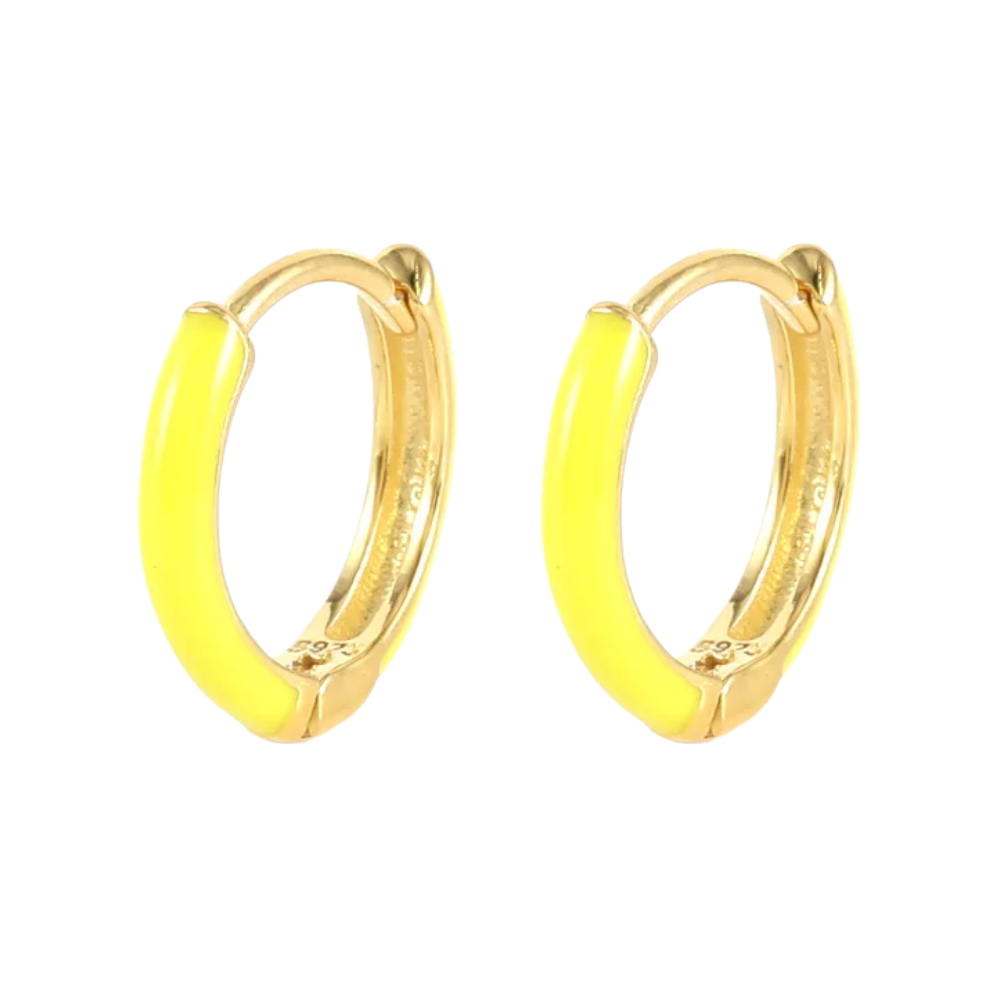 Enamel Huggie Hoop Earrings - Pair - Gold Plated 925 Sterling Silver