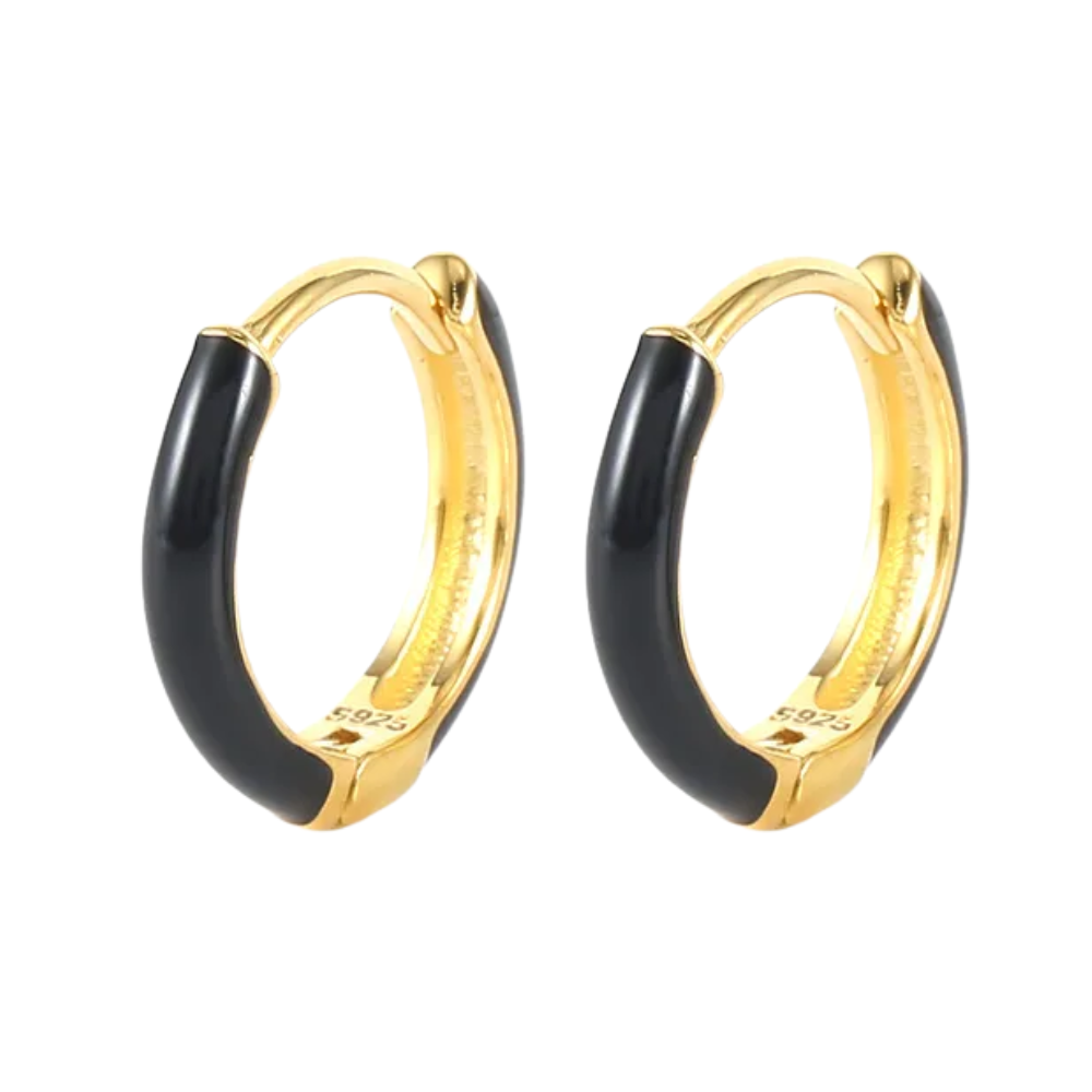 Enamel Huggie Hoop Earrings - Pair - Gold Plated 925 Sterling Silver