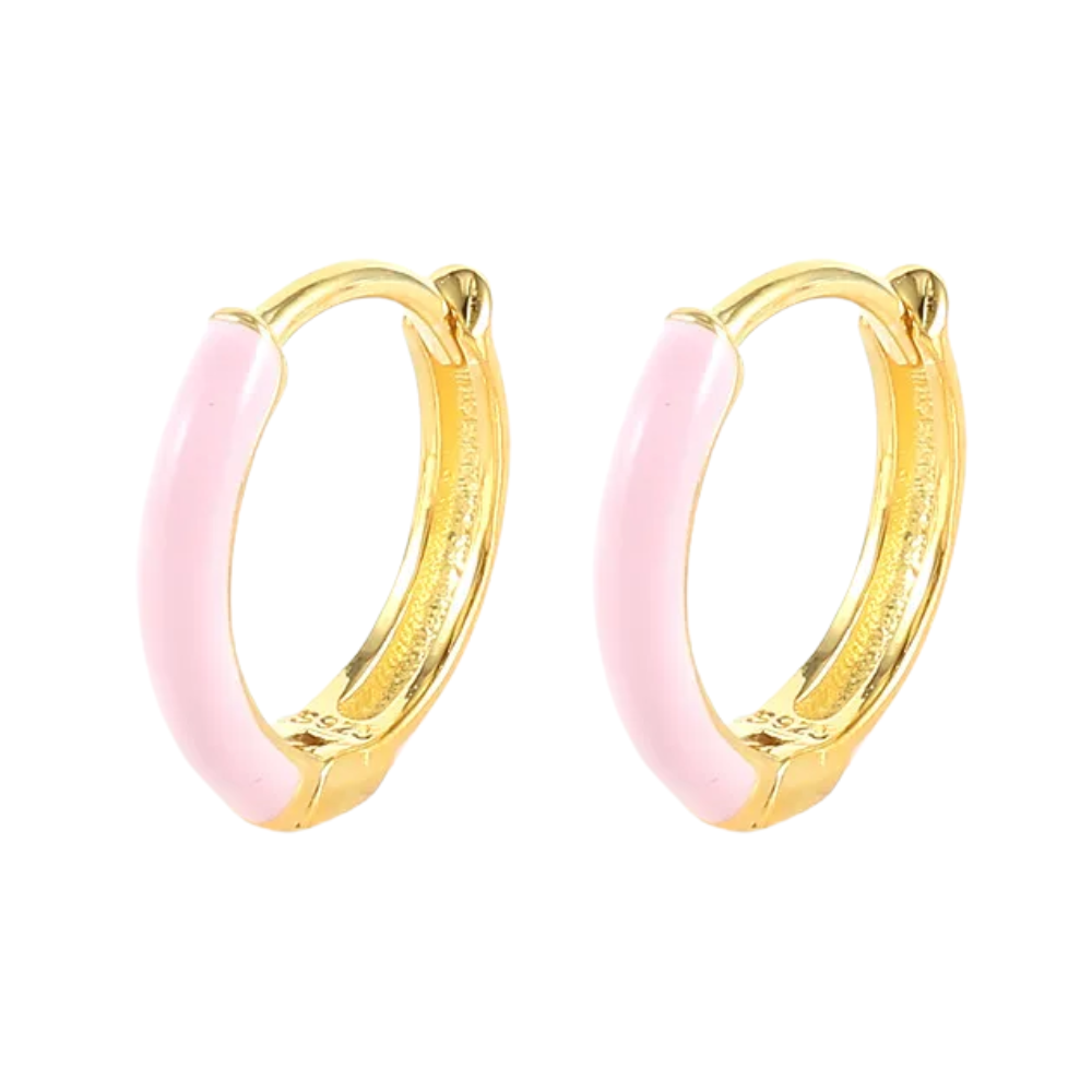 Enamel Huggie Hoop Earrings - Pair - Gold Plated 925 Sterling Silver