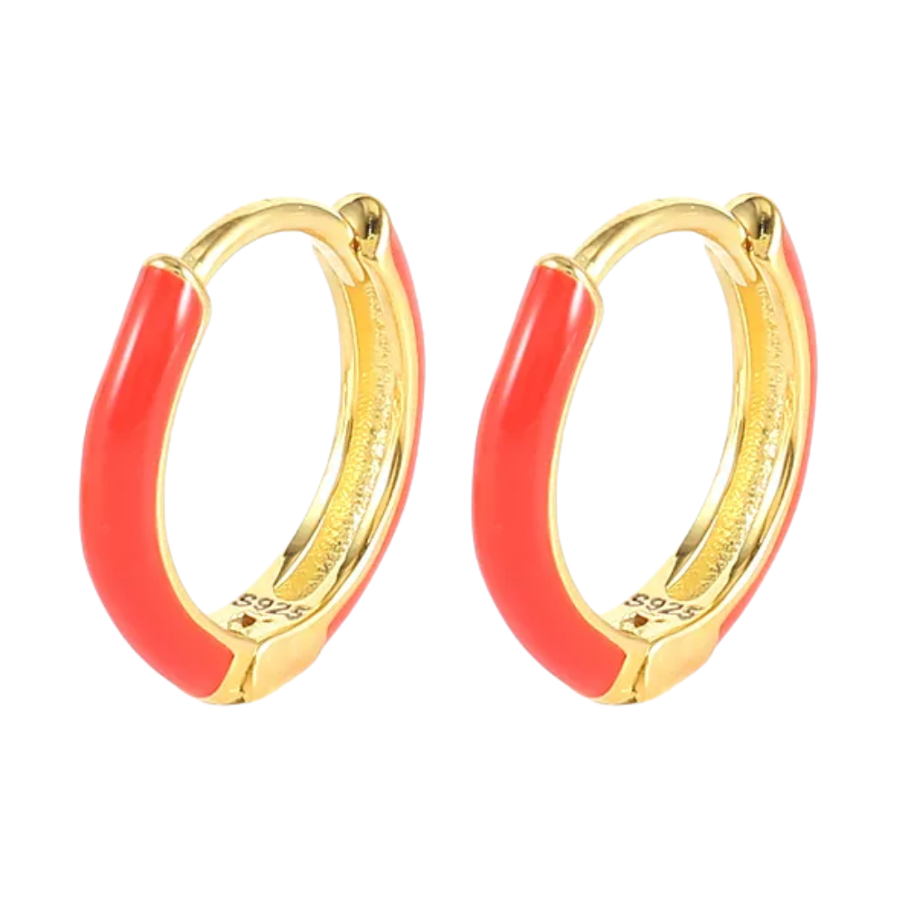 Enamel Huggie Hoop Earrings - Pair - Gold Plated 925 Sterling Silver