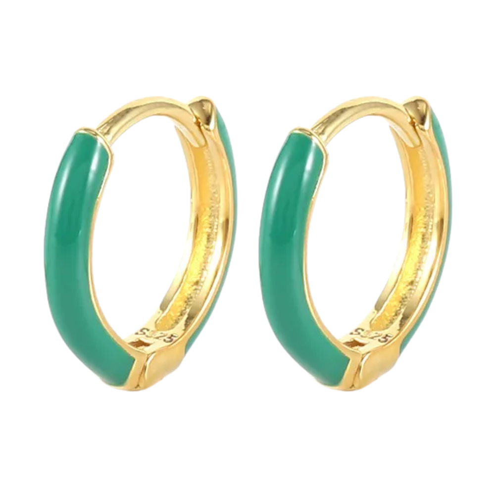 Enamel Huggie Hoop Earrings - Pair - Gold Plated 925 Sterling Silver
