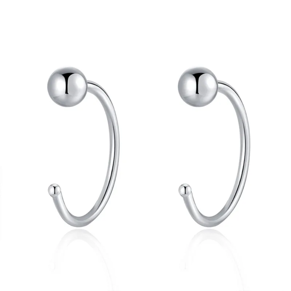 Ball End Open Hoop Earrings - 925 Sterling Silver