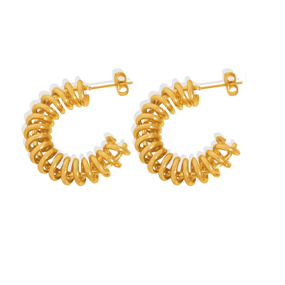 Coil C-Shaped Hoop Earrings - Pair - Stainless Steel
