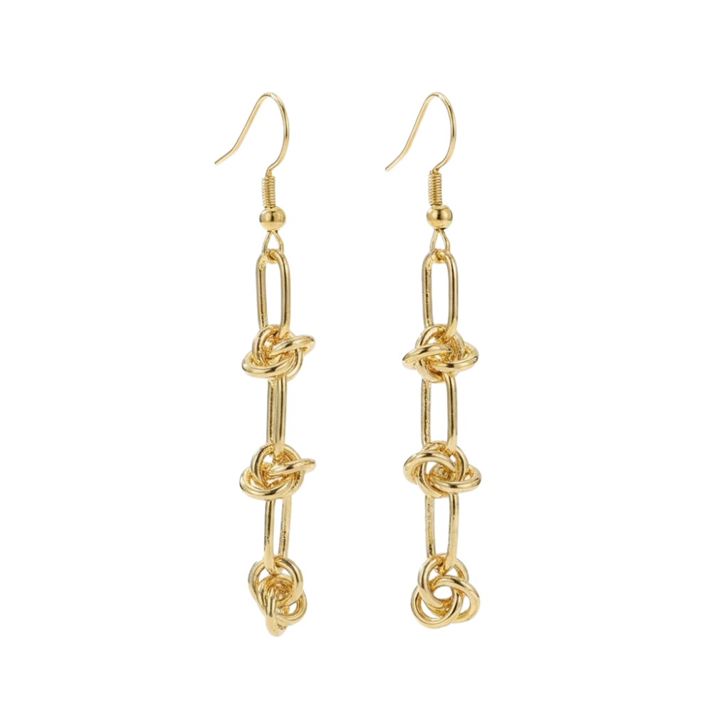 Ball Knot Chain Dangling Earrings - Pair - 304 Stainless Steel