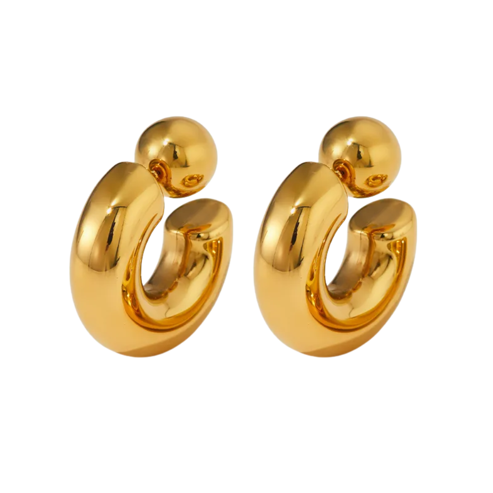 C-Shaped Ball End Hoop Earrings - Pair - Stainless Steel