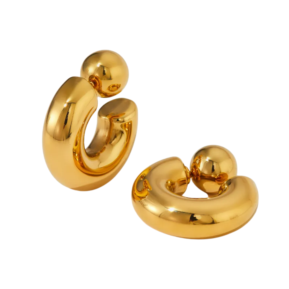 C-Shaped Ball End Hoop Earrings - Pair - Stainless Steel