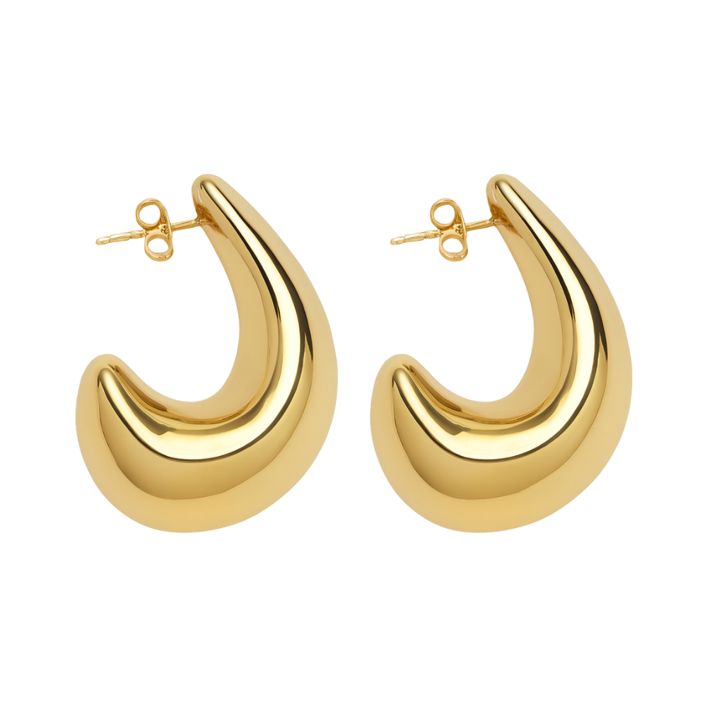 Curved Teardrop Statement Earrings - Pair - Stainless Steel