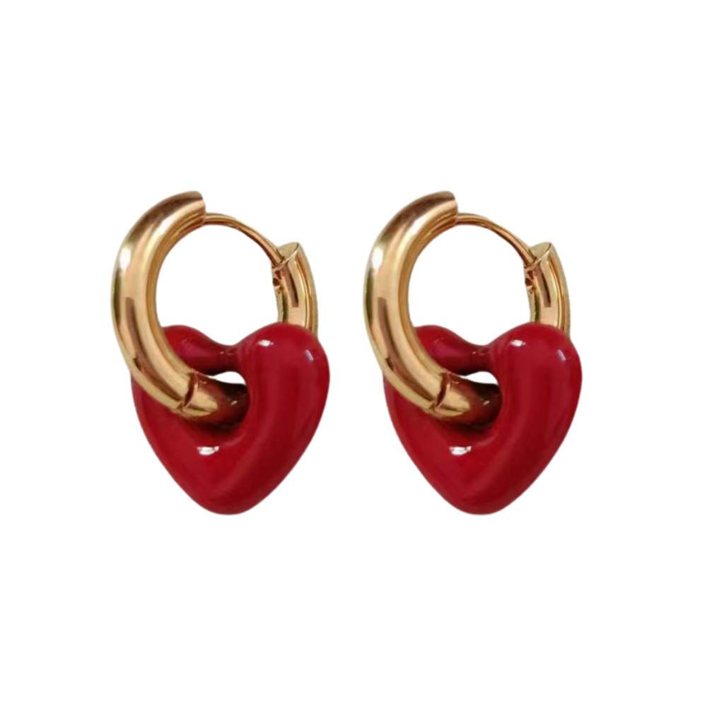 Puffy Heart Huggie Hoop Earrings - Pair - Stainless Steel