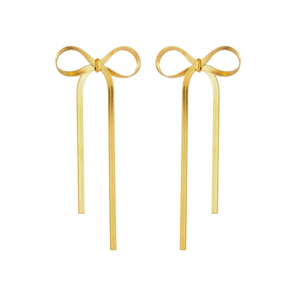 Long Bow Earrings - Pair - Stainless Steel
