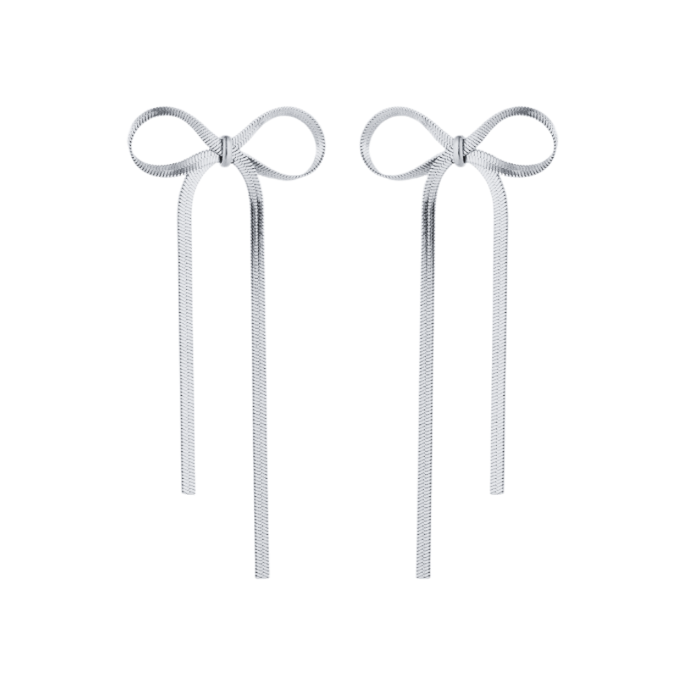Long Bow Earrings - Pair - Stainless Steel