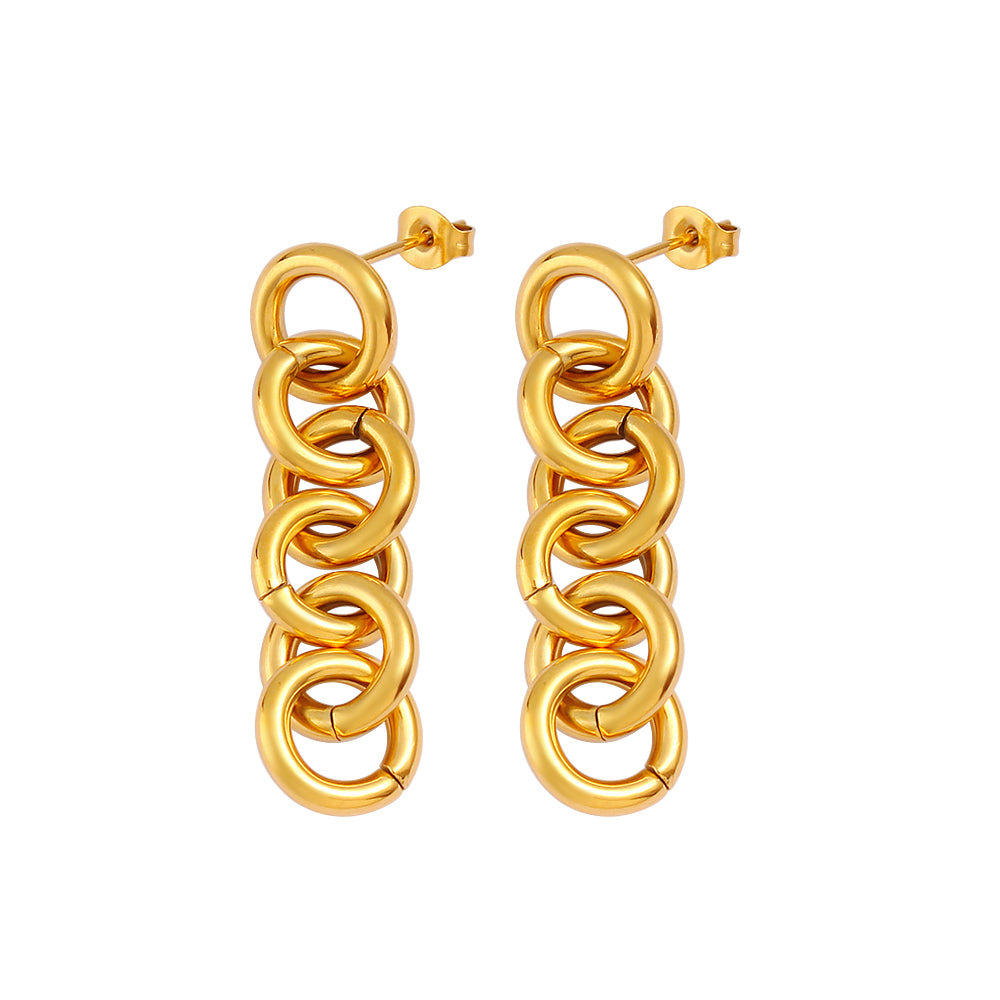 Chain Link Dangling Earrings - Pair - Stainless Steel