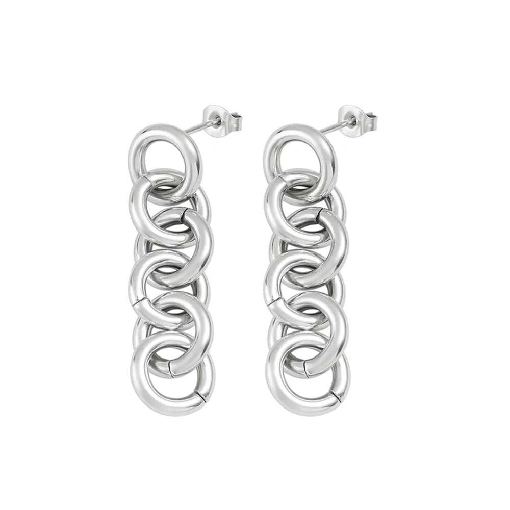Chain Link Dangling Earrings - Pair - Stainless Steel
