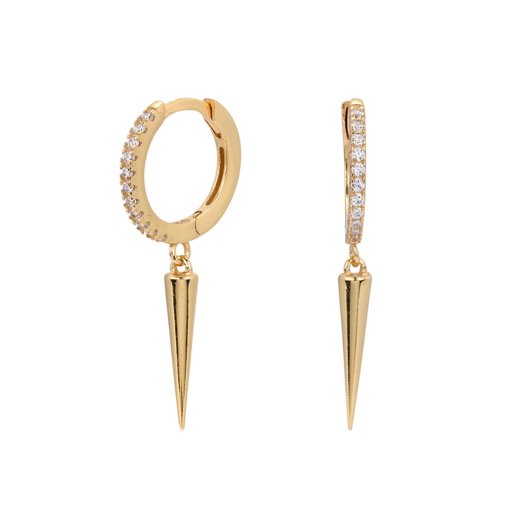 Zircon Crystal Lined Dangling Spike Huggie Hoop Earrings - Pair - 925 Sterling Silver