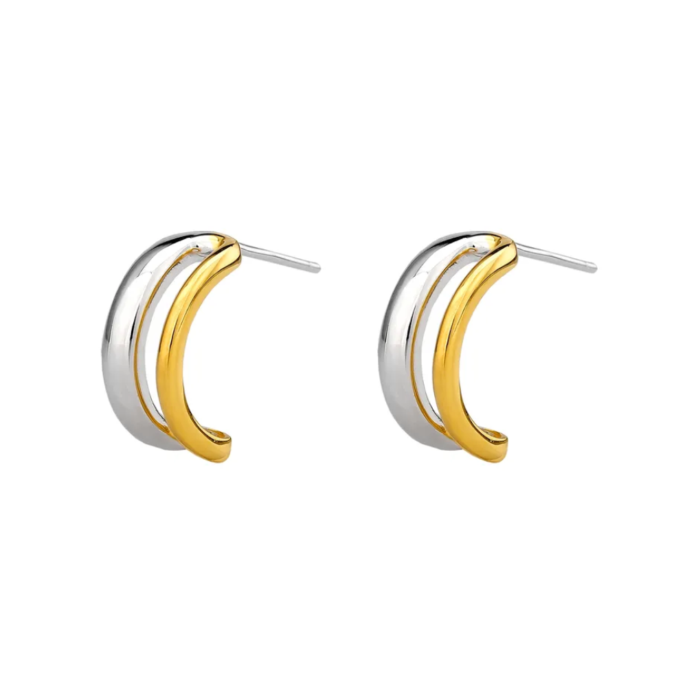 Two Tone Half Hoop Earrings - Pair - 925 Sterling Silver