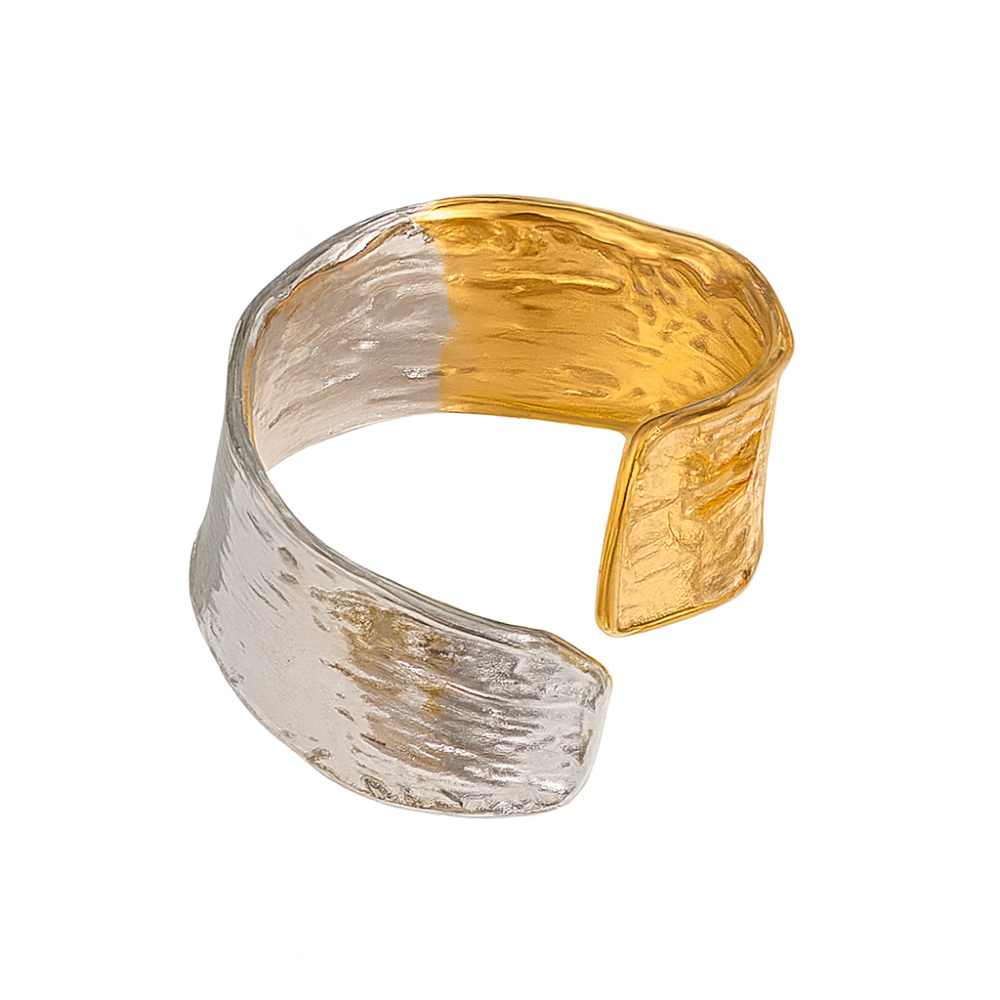 Two Tone Textured Wrap Ring - Stainless Steel
