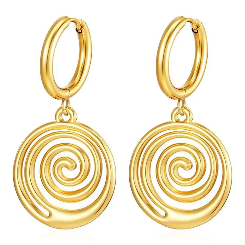Spiral Dangling Huggie Hoop Earrings - Pair - Stainless Steel