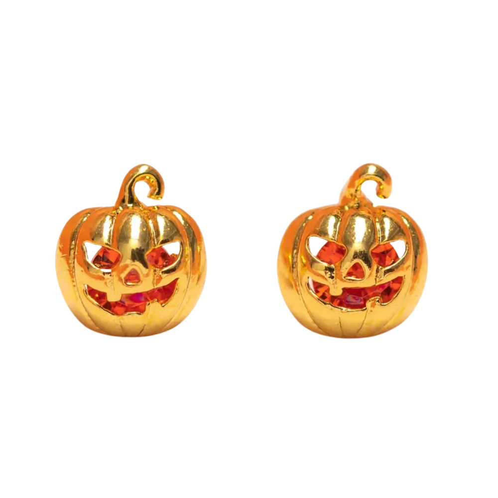 Orange Crystal Jack-O’-Lantern Pumpkin Stud Earrings - Pair