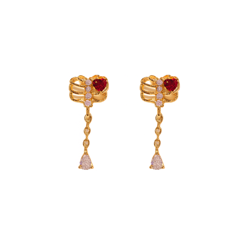 Rib Cage with Dangling Gem Stud Earrings - Pair