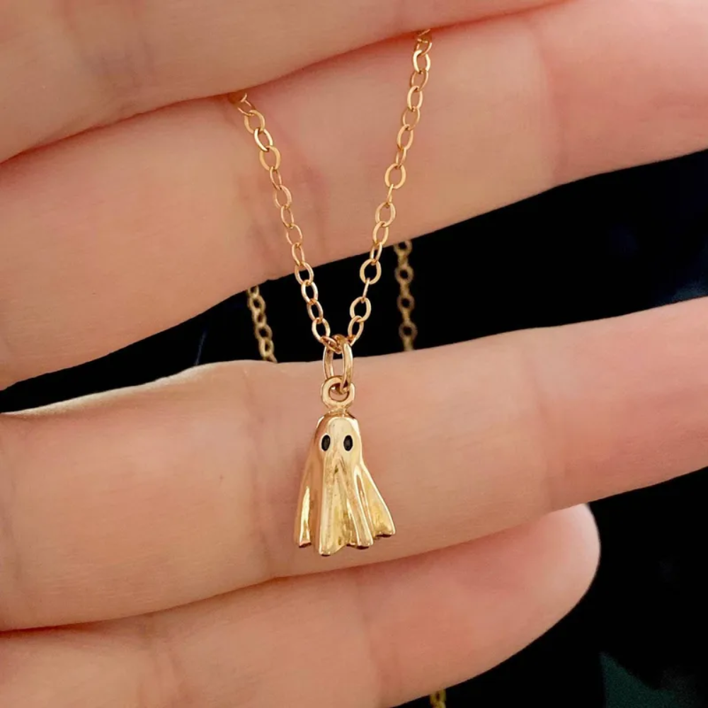 Ghost Pendant Necklace - 18K Gold Plated Stainless Steel