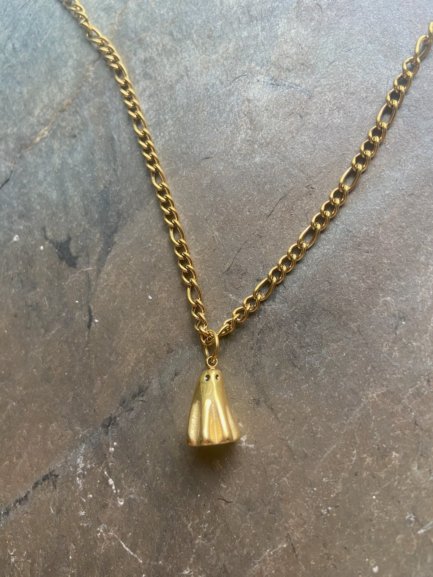 Ghost Pendant Necklace - 18K Gold Plated Stainless Steel