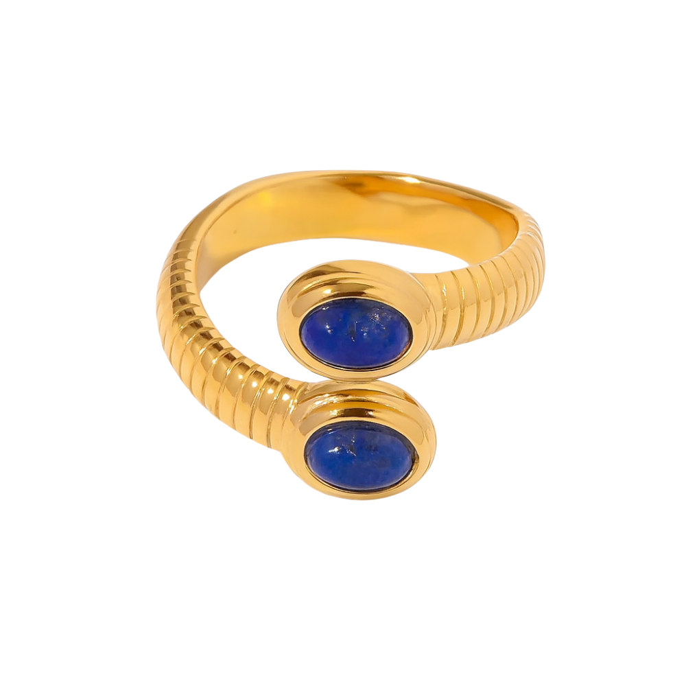 Blue Stone Wrap Ring - Gold Plated Stainless Steel