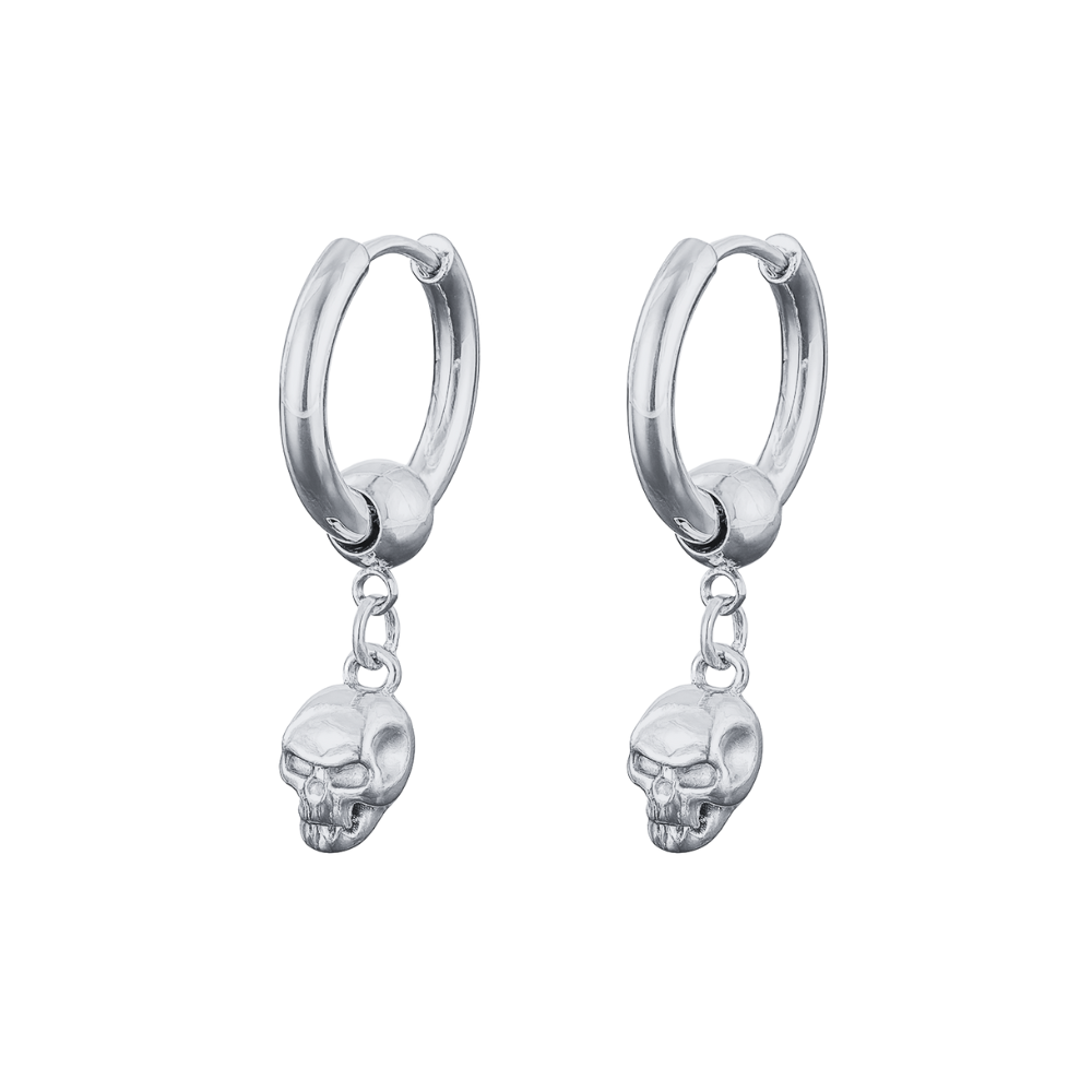 Skull Huggie Hoop Earrings - Pair - Stainless Steel