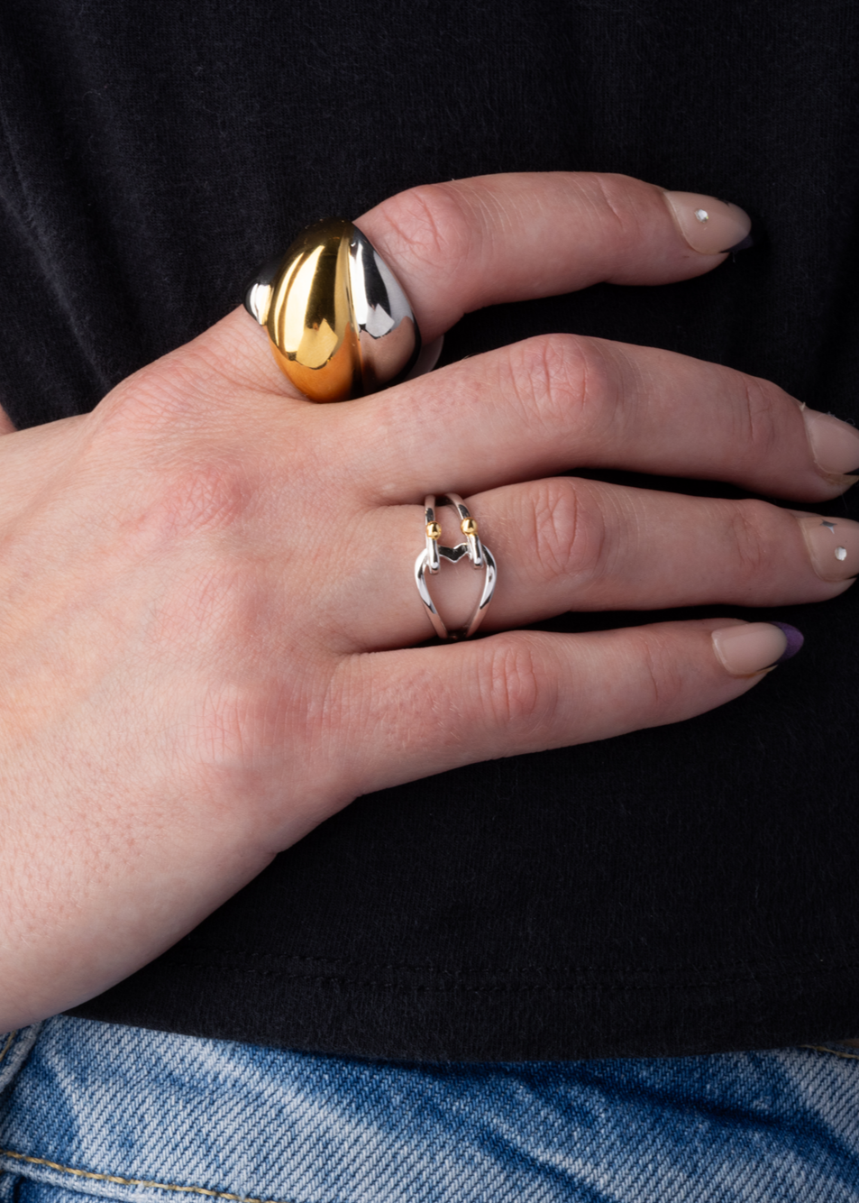 Two Tone Heart Lock Ring - 925 Sterling Silver