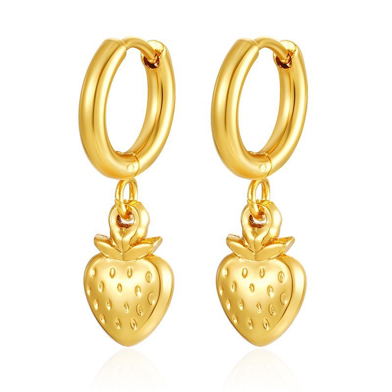 Strawberry Dangling Huggie Hoop Earrings - Pair - 304 Stainless Steel