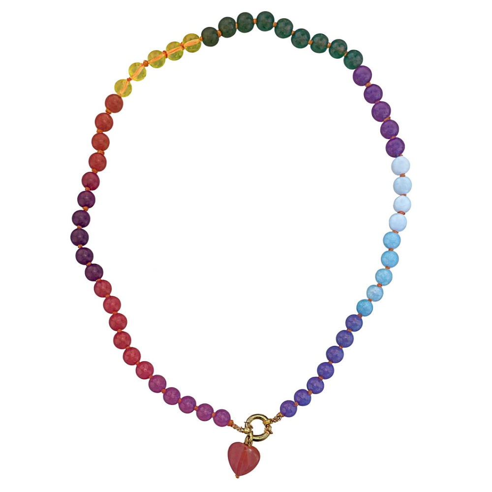 Colorful Beaded Charm Pendant Necklace - 18k Gold Plated Stainless Steel
