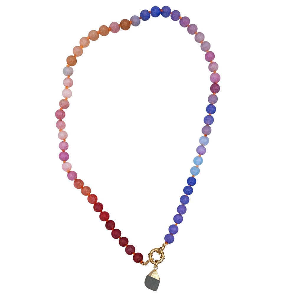 Colorful Beaded Charm Pendant Necklace - 18k Gold Plated Stainless Steel