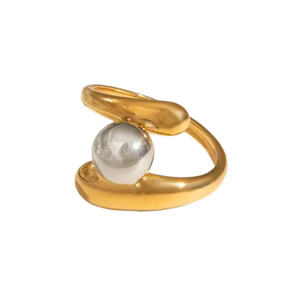 Two Tone Ball Double Wrap Ring - Stainless Steel