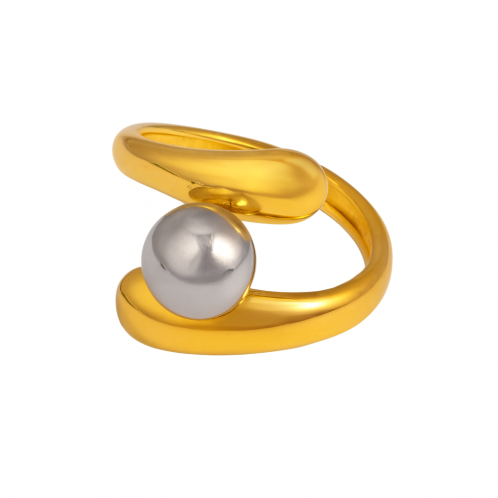 Two Tone Ball Double Wrap Ring - Stainless Steel