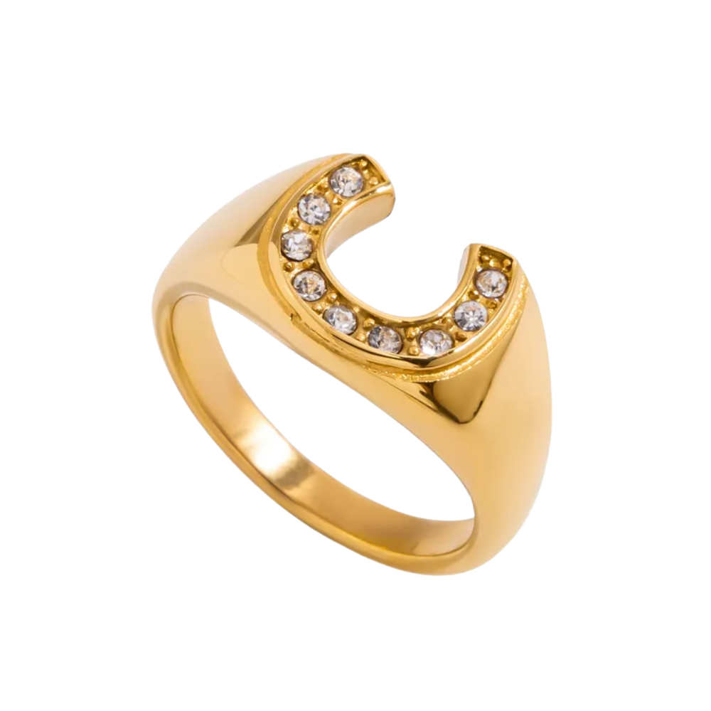 Crystal Horseshoe Ring - Gold Plated 316 Stainless Steel
