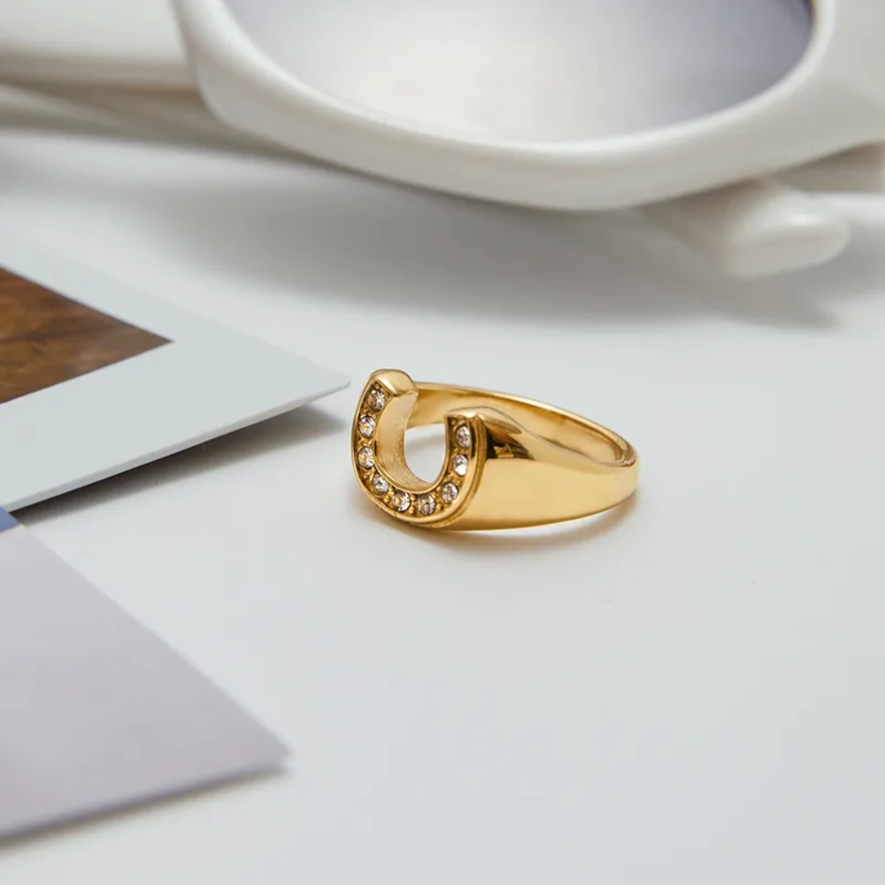 Crystal Horseshoe Ring - Gold Plated 316 Stainless Steel