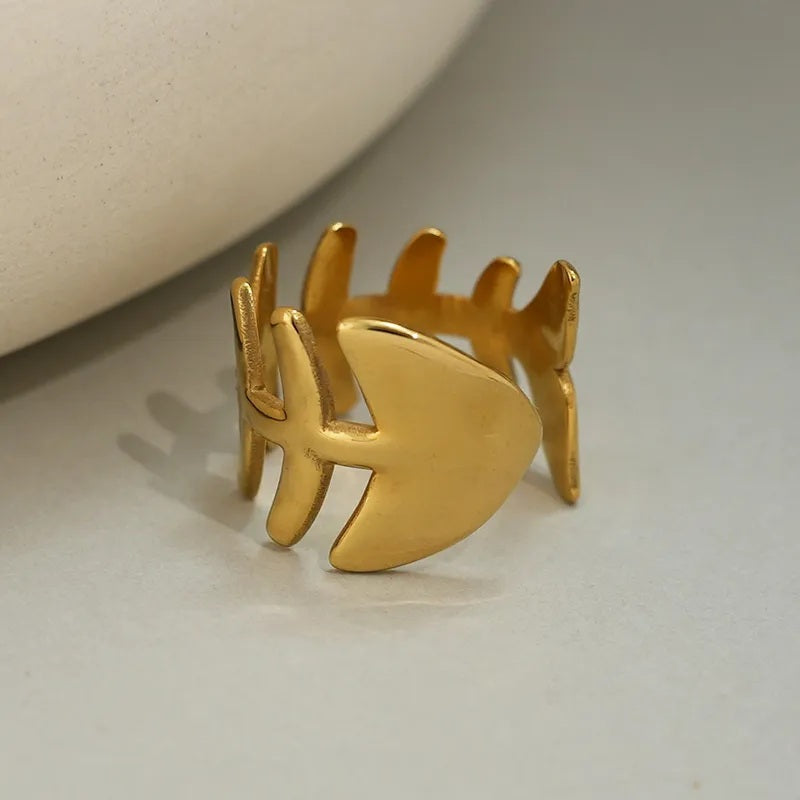 Adjustable Fishbone Ring - 18k Gold Plated Stainless Steel