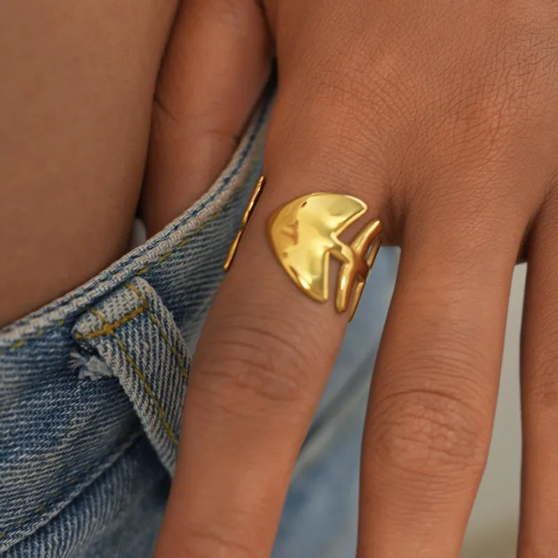 Adjustable Fishbone Ring - 18k Gold Plated Stainless Steel