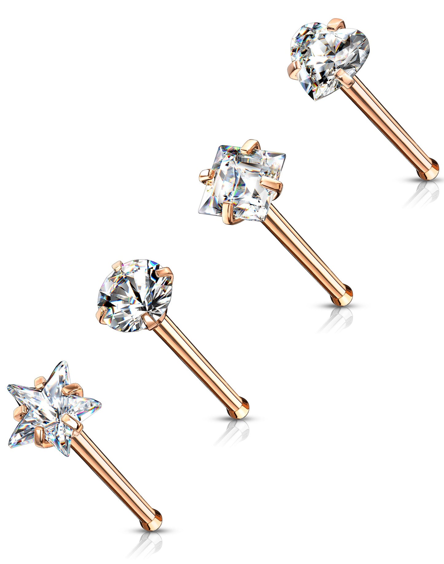 Set of 4 Tiny Star, Circle, Square, and Heart Nose Bone Studs
- 316L Stainless Steel