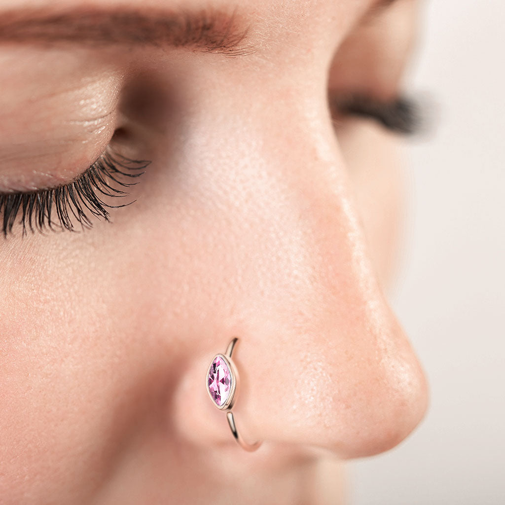 Marquise CZ Crystal Bezel Set Bendable Hoop Nose Ring
- 316L Stainless Steel