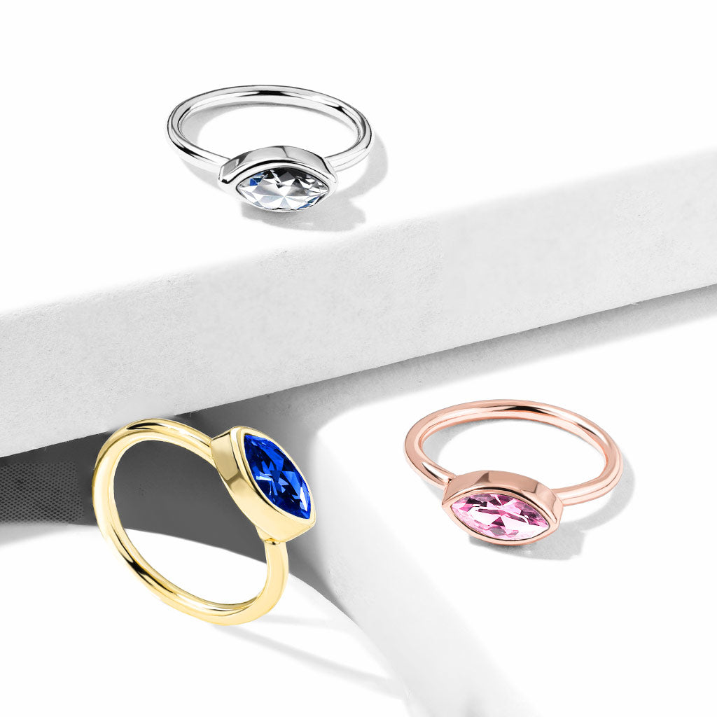 Marquise CZ Crystal Bezel Set Bendable Hoop Nose Ring
- 316L Stainless Steel