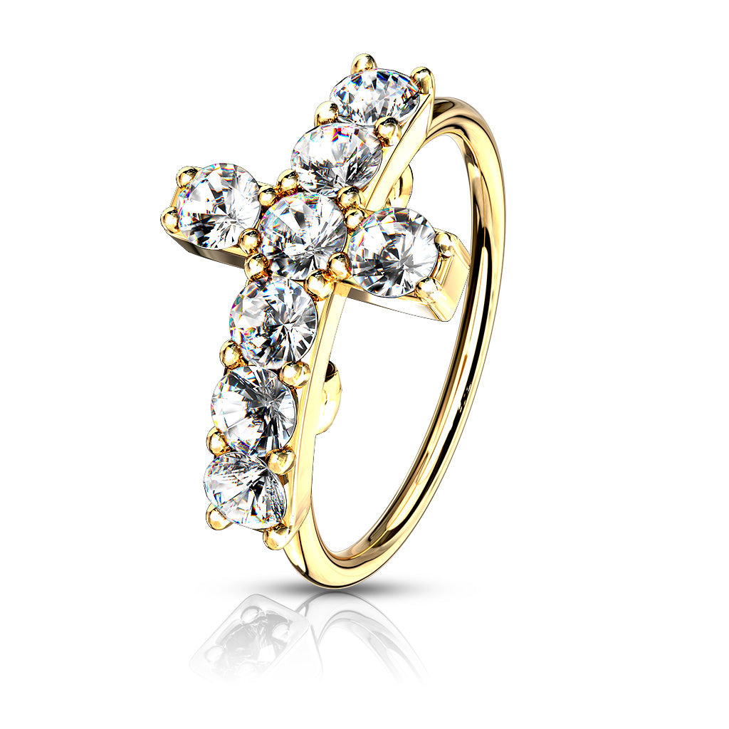 CZ Paved Cross Top Bendable Nose Ring
- Stainless Steel