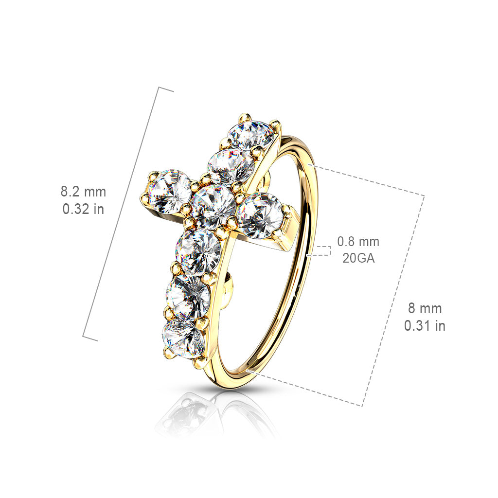 CZ Paved Cross Top Bendable Nose Ring
- Stainless Steel