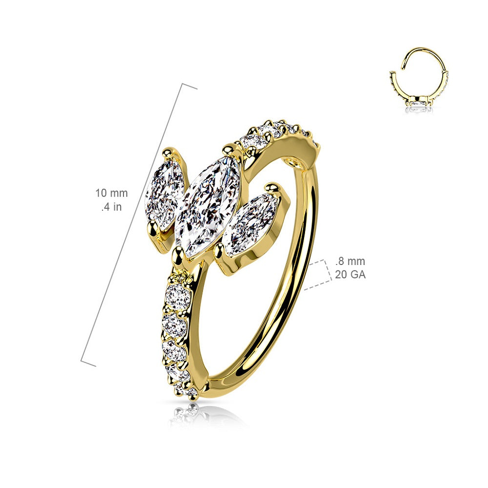 Triple Marquise CZ Crystals with Paved Sides Bendable Hoop Ring
- Brass