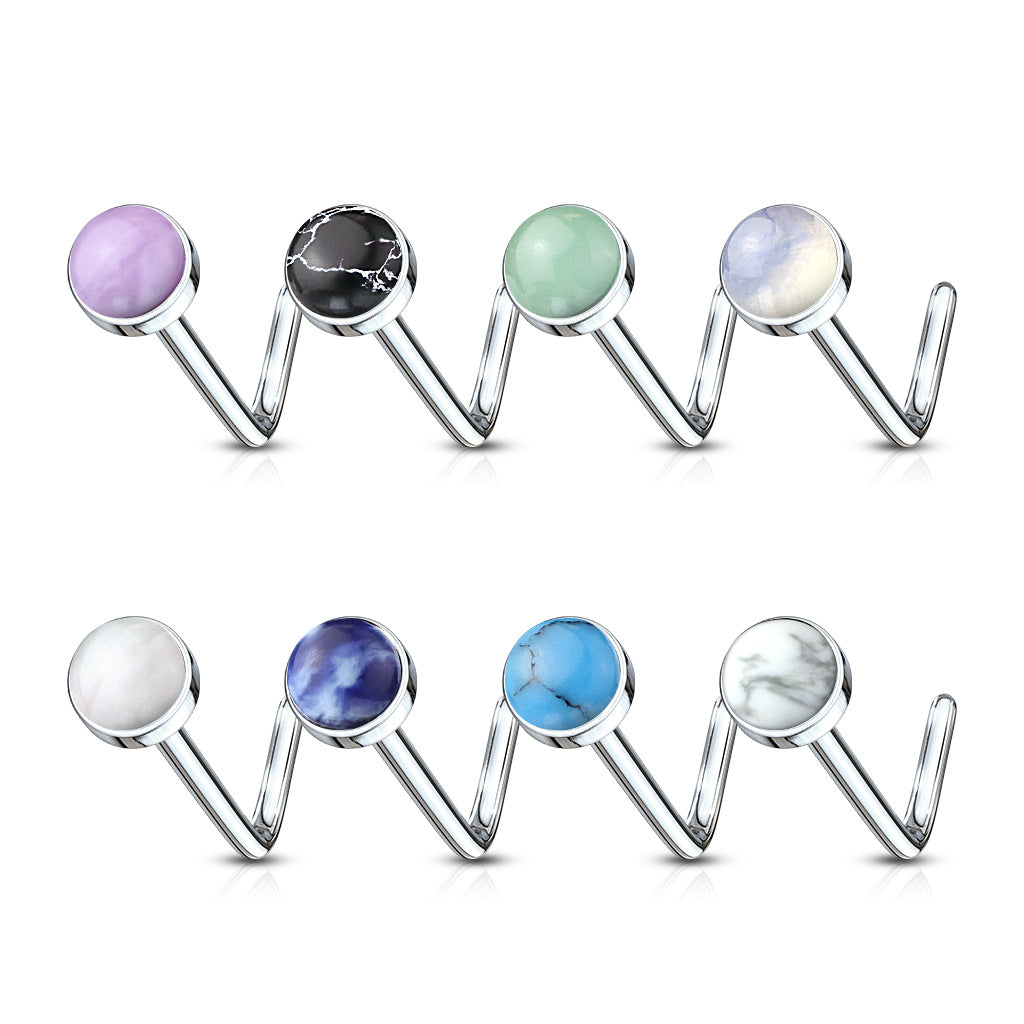 Set of 8 Stone L-Bend Nose Studs - 316L Stainless Steel