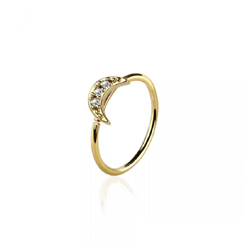 CZ Crystal Paved Crescent Moon Bendable Nose Ring - 316L Stainless Steel