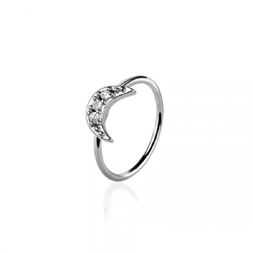 CZ Crystal Paved Crescent Moon Bendable Nose Ring - 316L Stainless Steel