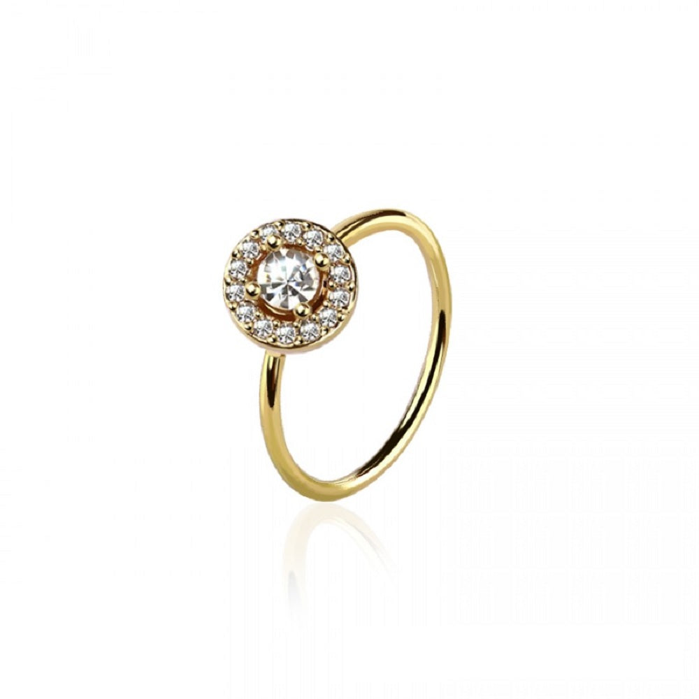 CZ Crystal Paved Round Top Bendable Nose Ring - 316L Stainless Steel