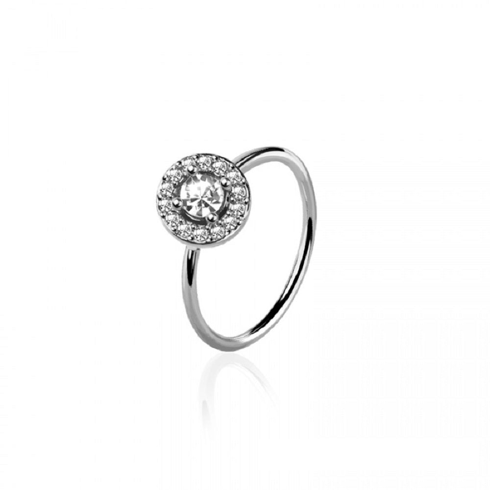 CZ Crystal Paved Round Top Bendable Nose Ring - 316L Stainless Steel