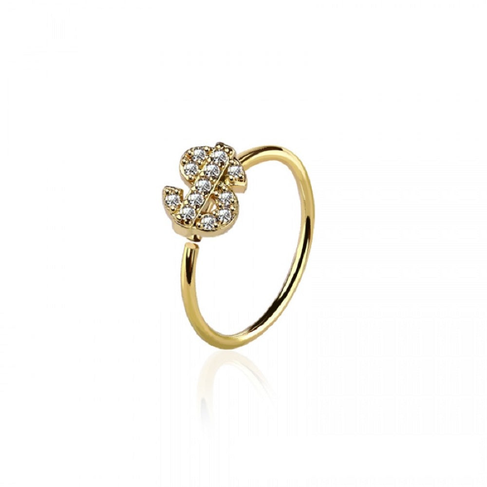 CZ Crystal Paved Dollar Sign Bendable Nose Ring - 316L Stainless Steel