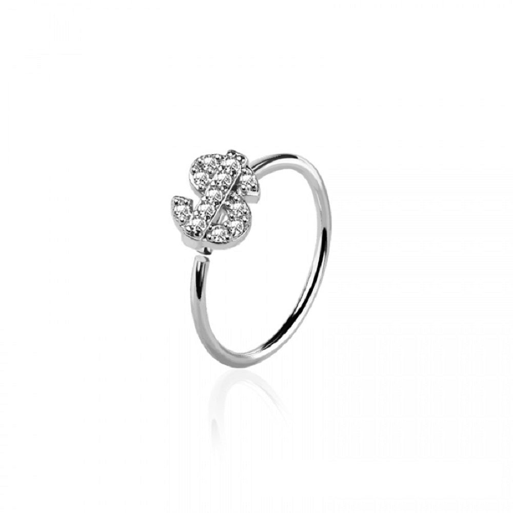 CZ Crystal Paved Dollar Sign Bendable Nose Ring - 316L Stainless Steel