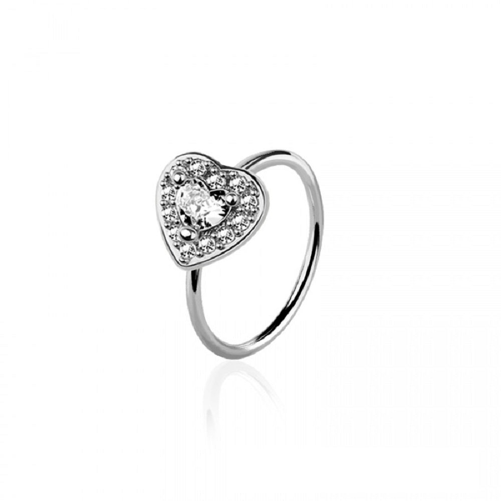 CZ Crystal Paved Heart Bendable Nose Ring - 316L Stainless Steel